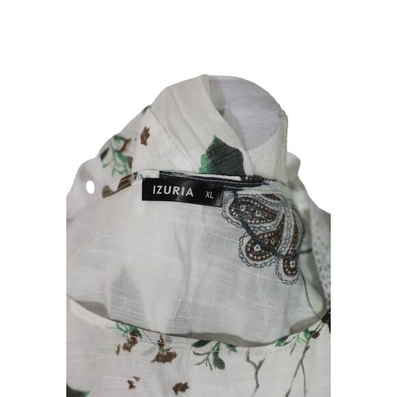 Izuria Linen Midi Dress Floral‎ size XL White Green Tan Midi Lined Sleeveless - Picture 9 of 9